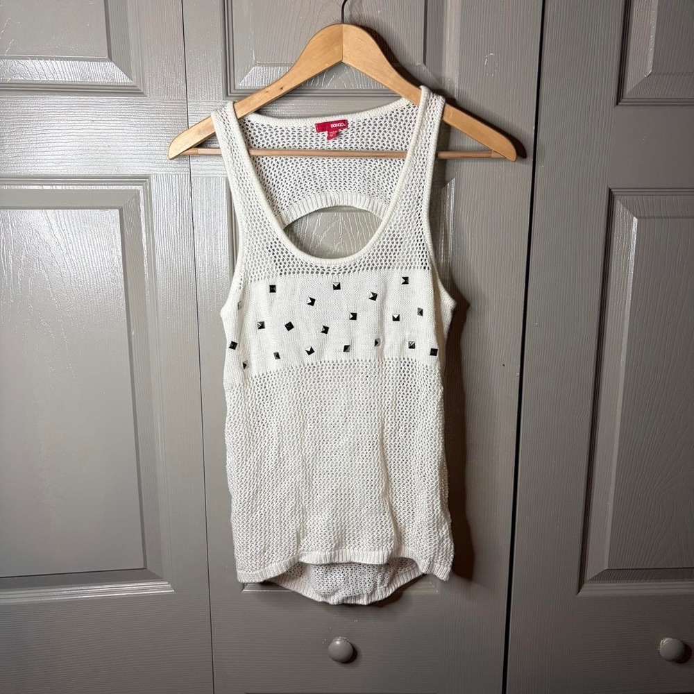 Bongo Y2K White Studded Open Back Knit Tank Top Cami Womens Medium